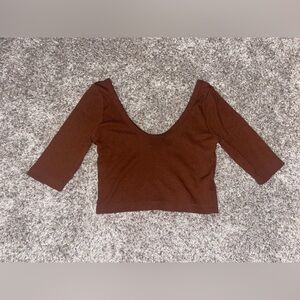 Ribbed Boutique Cropped Long 3/4 Sleeve Brown